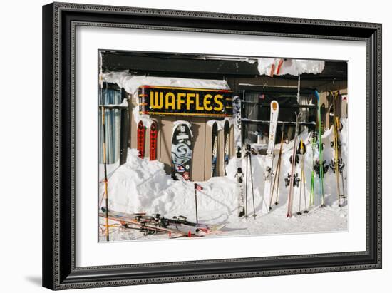 Skis On Walls/Snow Banks Corbet's Cabin Rendezvous Bowl Tramway, Jackson Hole Mt, Teton Village, WY-Jay Goodrich-Framed Photographic Print