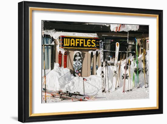 Skis On Walls/Snow Banks Corbet's Cabin Rendezvous Bowl Tramway, Jackson Hole Mt, Teton Village, WY-Jay Goodrich-Framed Photographic Print