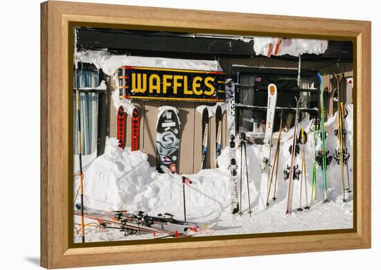 Skis On Walls/Snow Banks Corbet's Cabin Rendezvous Bowl Tramway, Jackson Hole Mt, Teton Village, WY-Jay Goodrich-Framed Premier Image Canvas