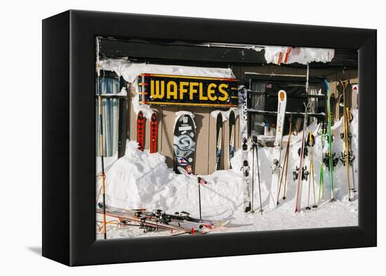 Skis On Walls/Snow Banks Corbet's Cabin Rendezvous Bowl Tramway, Jackson Hole Mt, Teton Village, WY-Jay Goodrich-Framed Premier Image Canvas