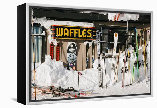 Skis On Walls/Snow Banks Corbet's Cabin Rendezvous Bowl Tramway, Jackson Hole Mt, Teton Village, WY-Jay Goodrich-Framed Premier Image Canvas