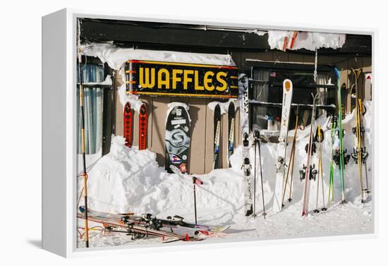 Skis On Walls/Snow Banks Corbet's Cabin Rendezvous Bowl Tramway, Jackson Hole Mt, Teton Village, WY-Jay Goodrich-Framed Premier Image Canvas