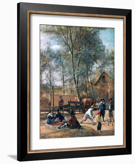 Skittle Players Outside an Inn, C1660-Jan Steen-Framed Giclee Print