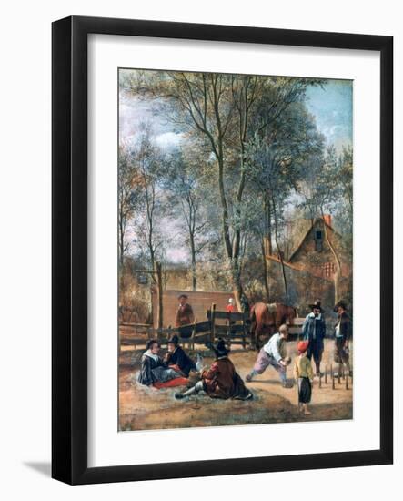 Skittle Players Outside an Inn, C1660-Jan Steen-Framed Giclee Print