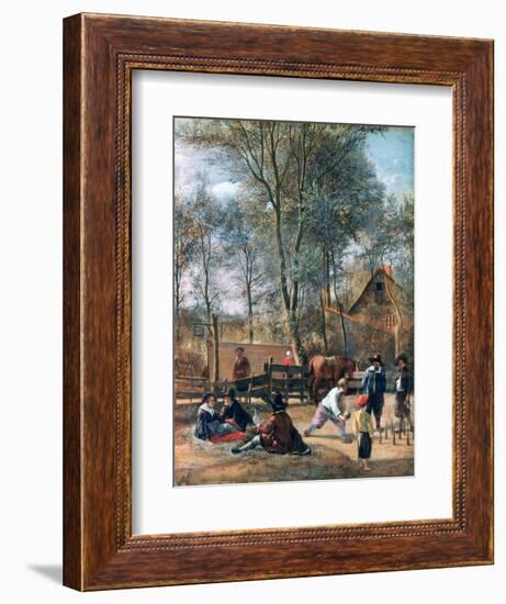 Skittle Players Outside an Inn, C1660-Jan Steen-Framed Giclee Print