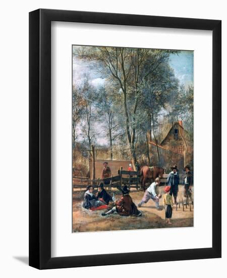 Skittle Players Outside an Inn, C1660-Jan Steen-Framed Giclee Print