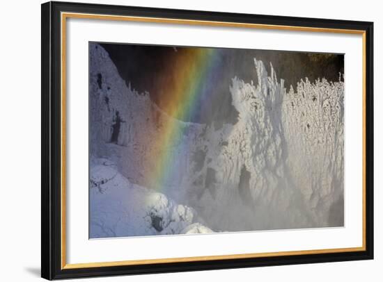 Skogafoss in Winter with Rainbow in Skoga, Iceland-Chuck Haney-Framed Photographic Print