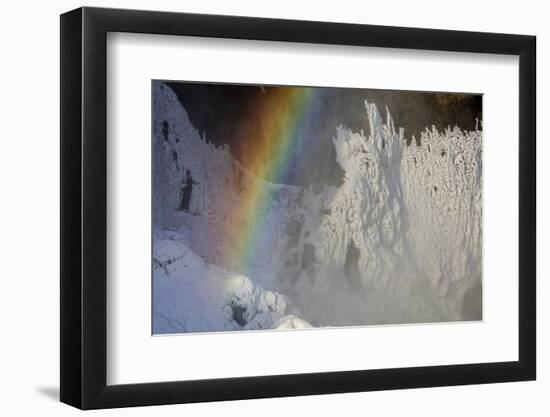 Skogafoss in Winter with Rainbow in Skoga, Iceland-Chuck Haney-Framed Photographic Print