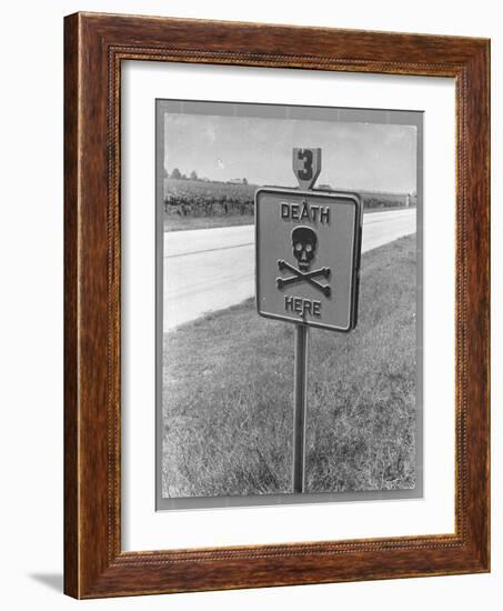 Skull and Crossbones Surrounded by the Words "Death Here" marking fatal car accident-Alfred Eisenstaedt-Framed Photographic Print