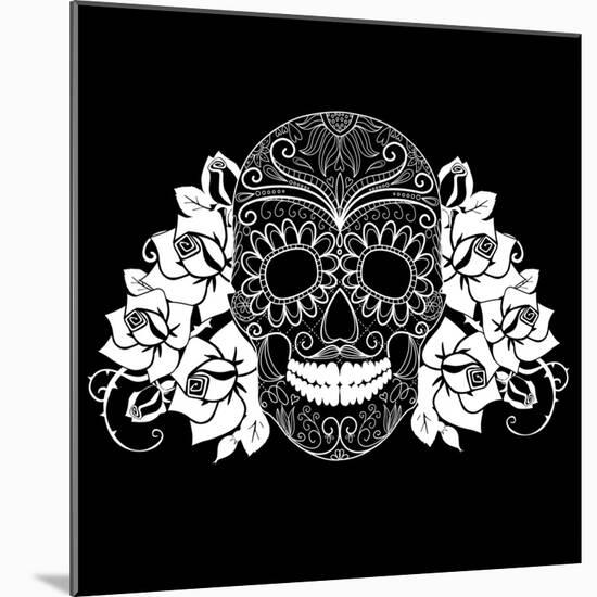 Skull and Roses, Black and White Day of the Dead Card-Alisa Foytik-Mounted Art Print