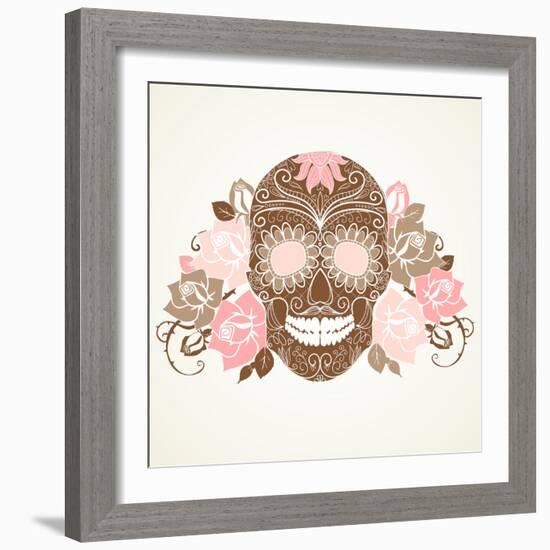 Skull and Roses, Colorful Day of the Dead Card-Alisa Foytik-Framed Art Print