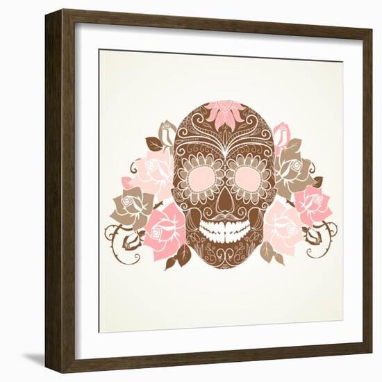 Skull and Roses, Colorful Day of the Dead Card-Alisa Foytik-Framed Art Print