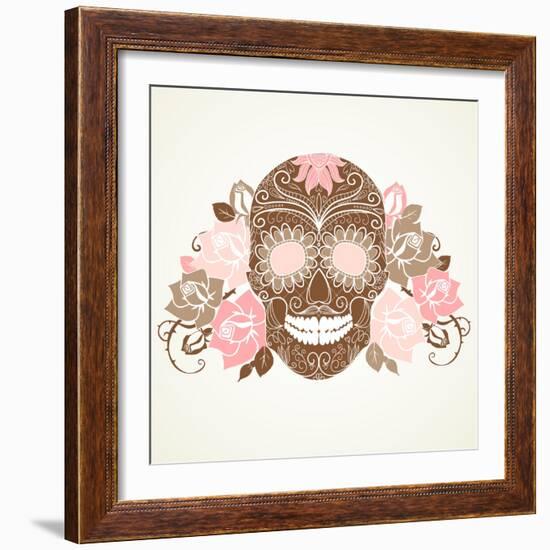 Skull and Roses, Colorful Day of the Dead Card-Alisa Foytik-Framed Art Print