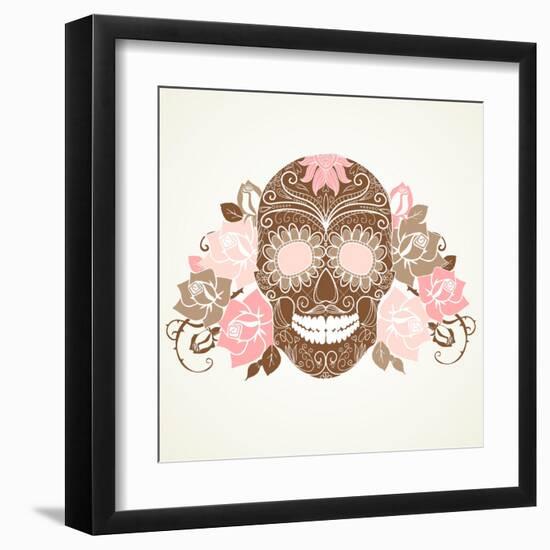 Skull and Roses, Colorful Day of the Dead Card-Alisa Foytik-Framed Art Print