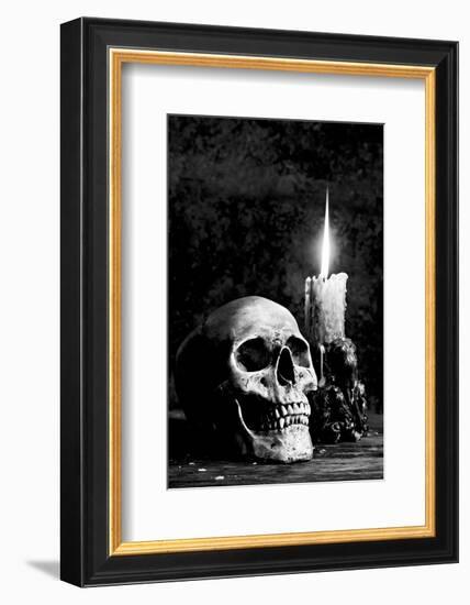 Skull Candle Black & White-null-Framed Art Print