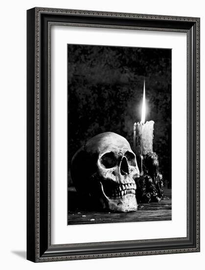 Skull Candle Black & White-null-Framed Art Print