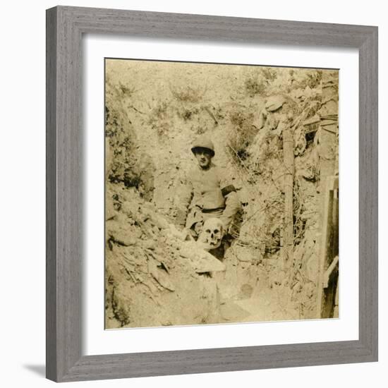 Skull found buried in the trenches, c1914-c1918-Unknown-Framed Photographic Print