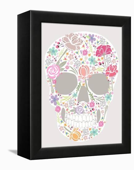 Skull From Flowers-cherry blossom girl-Framed Stretched Canvas