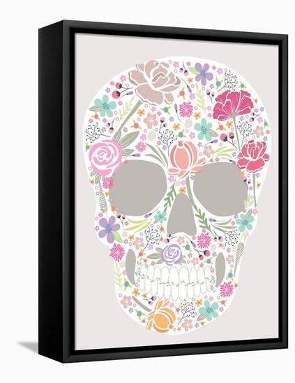 Skull From Flowers-cherry blossom girl-Framed Stretched Canvas