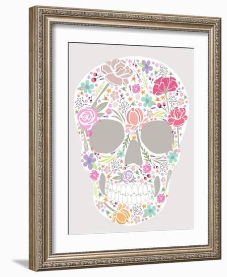 Skull From Flowers-cherry blossom girl-Framed Art Print