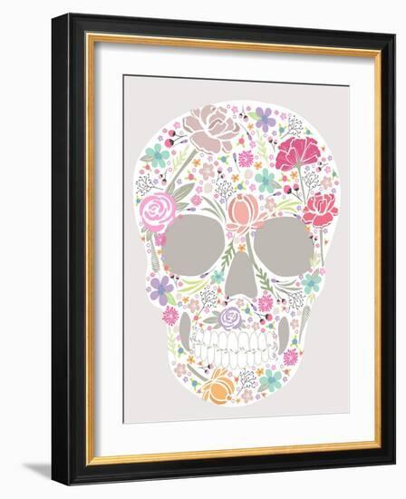 Skull From Flowers-cherry blossom girl-Framed Art Print