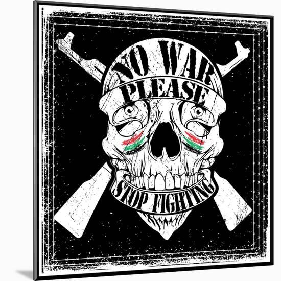 Skull Man Stop War Logo Emblem T Shirt Graphic Design-emeget-Mounted Art Print