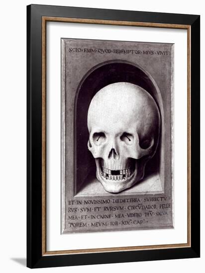 Skull, Right Hand Panel Reverse from the Triptych of Earthly Vanity and Divine Salvation, c.1485-Hans Memling-Framed Giclee Print
