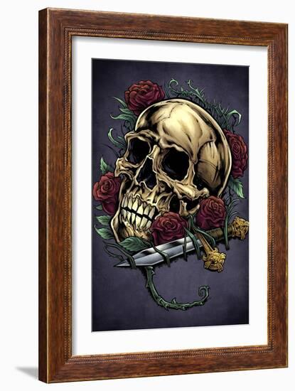 Skull, Roses, And Dagger-FlyLand Designs-Framed Giclee Print