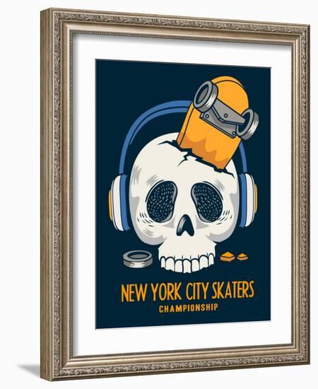 Skull, Skateboard, Vector Design Work-braingraph-Framed Art Print