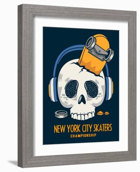 Skull, Skateboard, Vector Design Work-braingraph-Framed Art Print