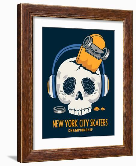 Skull, Skateboard, Vector Design Work-braingraph-Framed Art Print