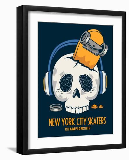 Skull, Skateboard, Vector Design Work-braingraph-Framed Art Print