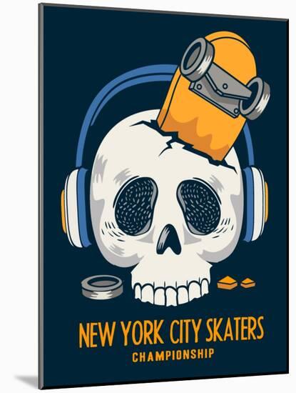 Skull, Skateboard, Vector Design Work-braingraph-Mounted Art Print