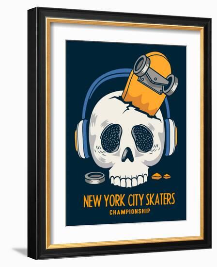 Skull, Skateboard, Vector Design Work-braingraph-Framed Art Print