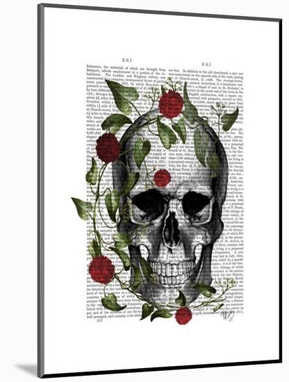 Skull Vines and Flowers-Fab Funky-Mounted Art Print