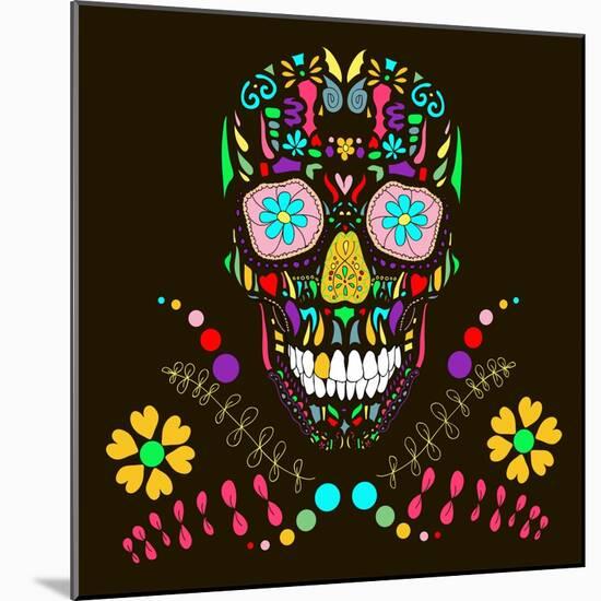 Skull with Floral Ornament 1.Vector Illustration.-AlisaRed-Mounted Art Print