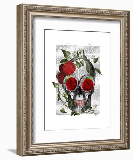 Skull with Roses and Vines-Fab Funky-Framed Art Print