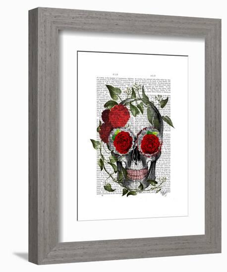 Skull with Roses and Vines-Fab Funky-Framed Art Print