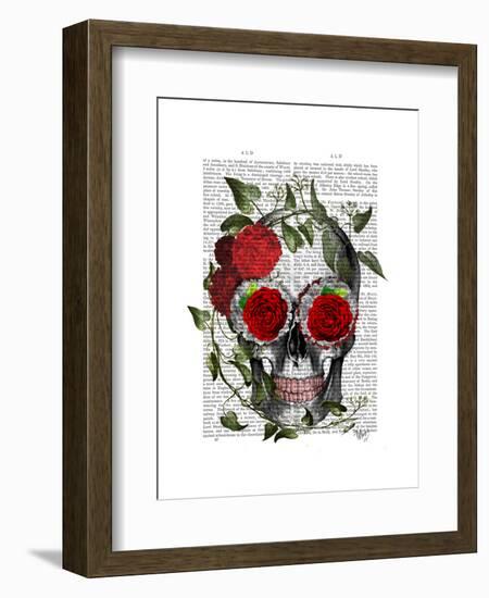 Skull with Roses and Vines-Fab Funky-Framed Art Print