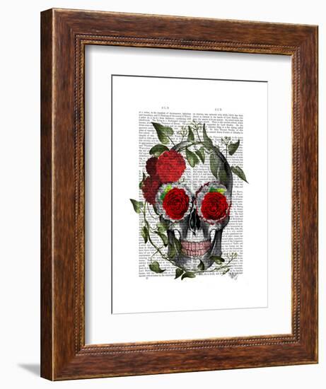 Skull with Roses and Vines-Fab Funky-Framed Art Print