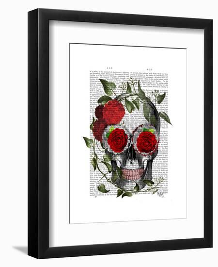 Skull with Roses and Vines-Fab Funky-Framed Art Print