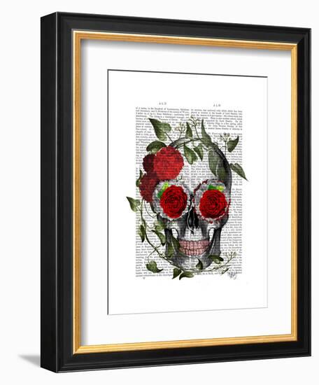 Skull with Roses and Vines-Fab Funky-Framed Art Print