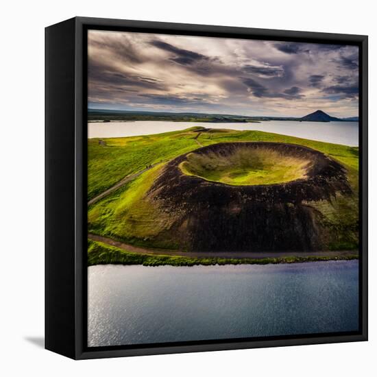 Skutustadagigar pseudo craters, Lake Myvatn, Northern Iceland. Drone photography-null-Framed Stretched Canvas