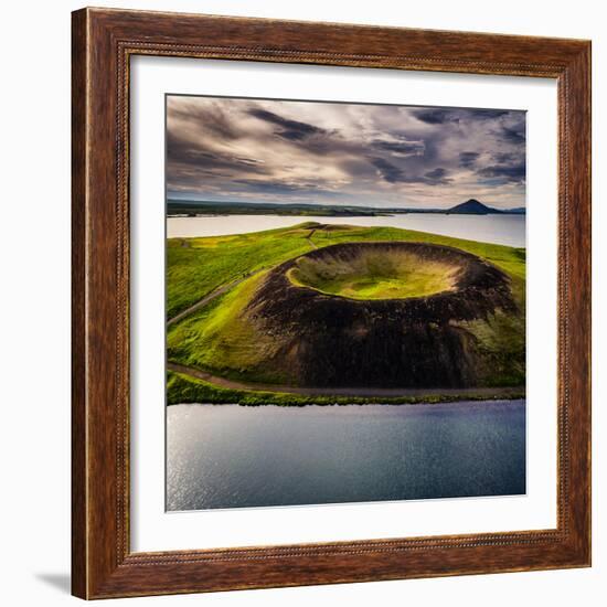 Skutustadagigar pseudo craters, Lake Myvatn, Northern Iceland. Drone photography-null-Framed Photographic Print