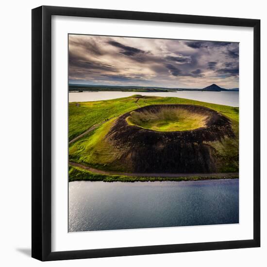 Skutustadagigar pseudo craters, Lake Myvatn, Northern Iceland. Drone photography-null-Framed Photographic Print