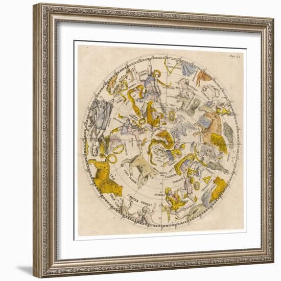 Sky Chart Showing the Signs of the Zodiac and Other Celestial Features-null-Framed Photographic Print