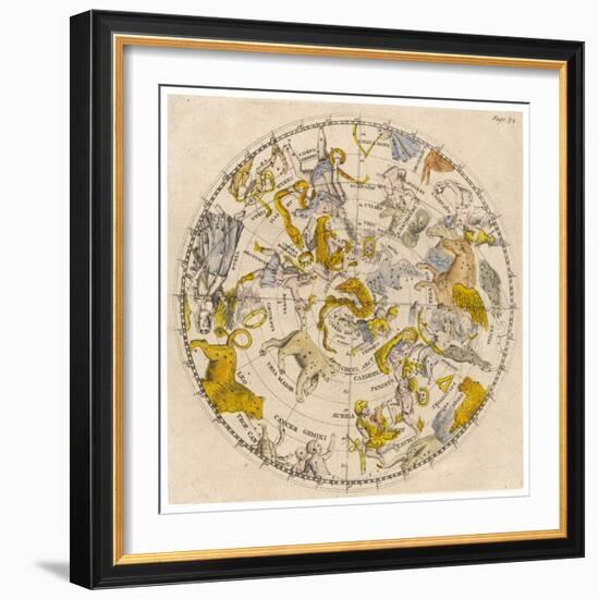 Sky Chart Showing the Signs of the Zodiac and Other Celestial Features-null-Framed Photographic Print