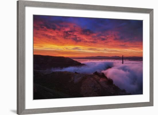 Sky Fire Fog Mood Golden Gate Bridge, San Francisco California Travel-Vincent James-Framed Photographic Print