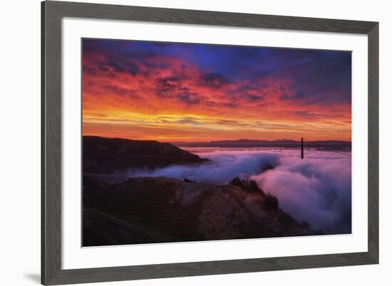 Sky Fire Fog Mood Golden Gate Bridge, San Francisco California Travel-Vincent James-Framed Photographic Print