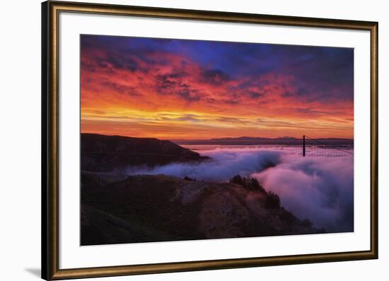 Sky Fire Fog Mood Golden Gate Bridge, San Francisco California Travel-Vincent James-Framed Photographic Print